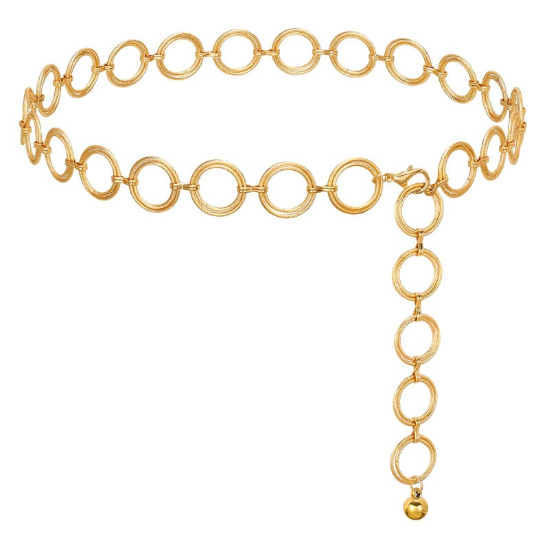WHIPPY O-Ring Metal Waist Chain Belt Women Fashion Adjustable Body Link Belts for Jeans Dresses, Gold Round M - Image 1